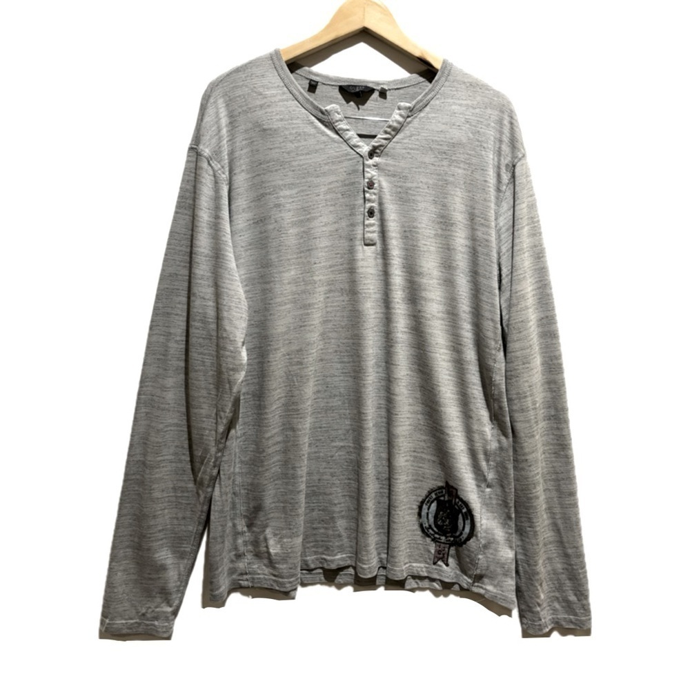 Guess Henley Light Gray Long Sleeve Casual Shirt Men's XX Large